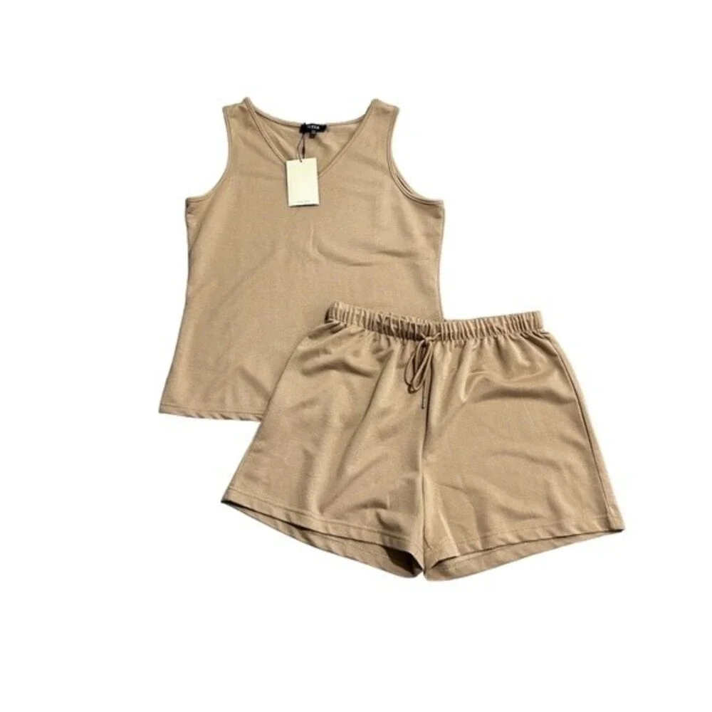 NWT NYDJ Tan lounge Tank and Shorts In French Terry